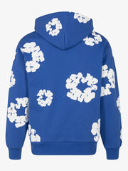 Denim Tears Royal Blue All‑Over White Cotton Wreath Pullover Hoodie