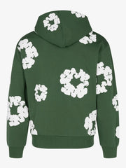 Denim Tears Forest Green All‑Over White Cotton Wreath Pullover Hoodie