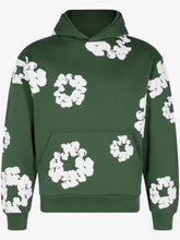 Denim Tears Forest Green All‑Over White Cotton Wreath Pullover Hoodie