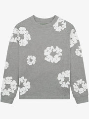 Denim Tears Cotton Wreath Print Long Sleeve Tee Grey Unisex Oversized Streetwear Top