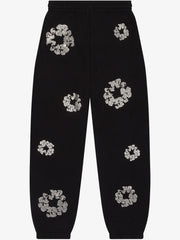 Denim Tears Black Rhinestone Floral Cuffed Sweatpants
