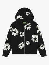 Denim Tears Black All‑Over Wreath Print Zip‑Up Hoodie