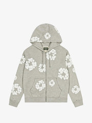 Denim Tears Heather Grey All‑Over Cotton Wreath Full‑Zip Hooded Jacket