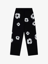 Denim Tears Black All-Over White Cotton Wreath Wide Leg Sweatpants