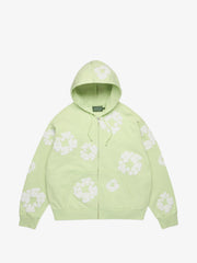 Denim Tears Light Lime Green All‑Over Cotton Wreath Full‑Zip Hoodie
