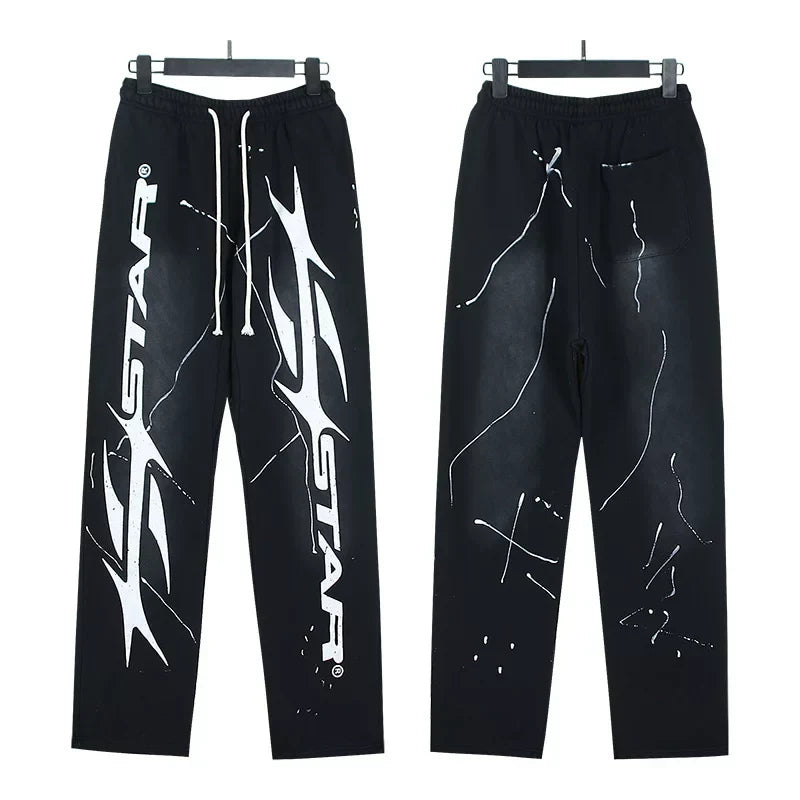 Hellstar flare black pants Niche wash water splicing hooded sweatshirt suit trousers flared pants (39)