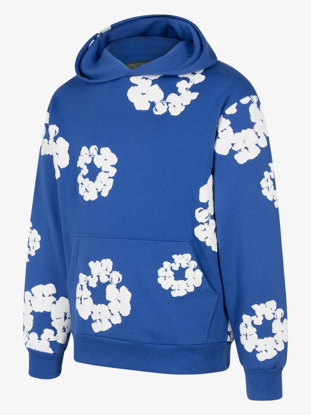 Denim Tears Royal Blue All‑Over White Cotton Wreath Pullover Hoodie