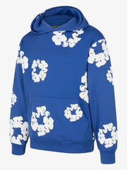 Denim Tears Royal Blue All‑Over White Cotton Wreath Pullover Hoodie