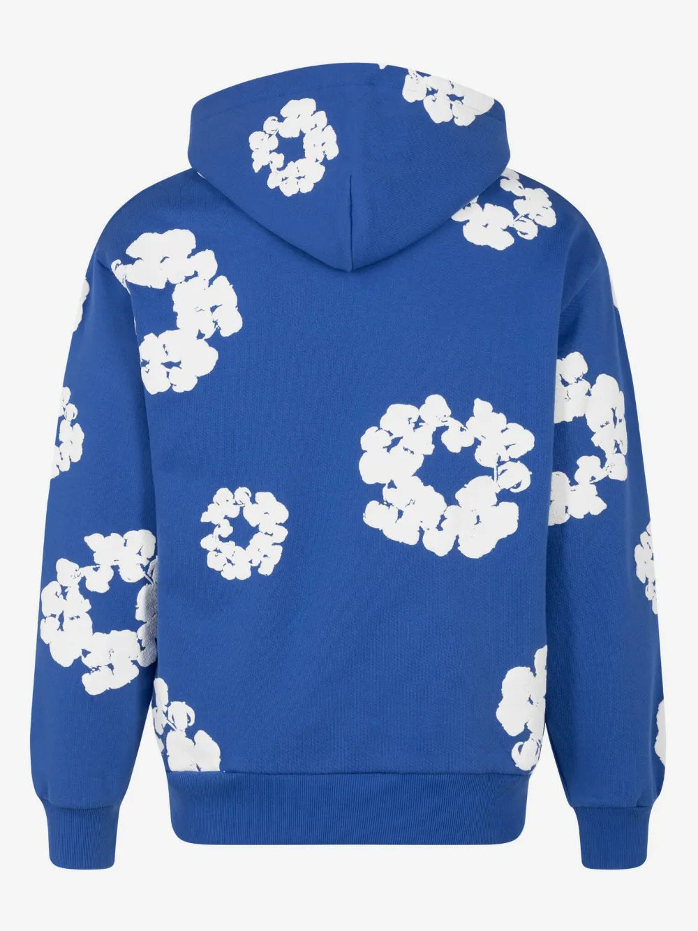 Denim Tears Royal Blue All‑Over White Cotton Wreath Pullover Hoodie