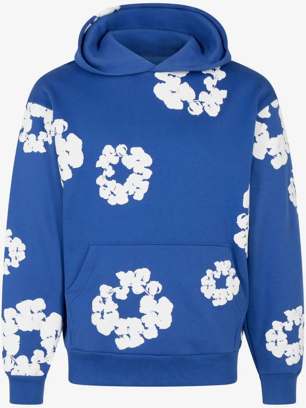 Denim Tears Royal Blue All‑Over White Cotton Wreath Pullover Hoodie