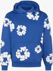 Denim Tears Royal Blue All‑Over White Cotton Wreath Pullover Hoodie