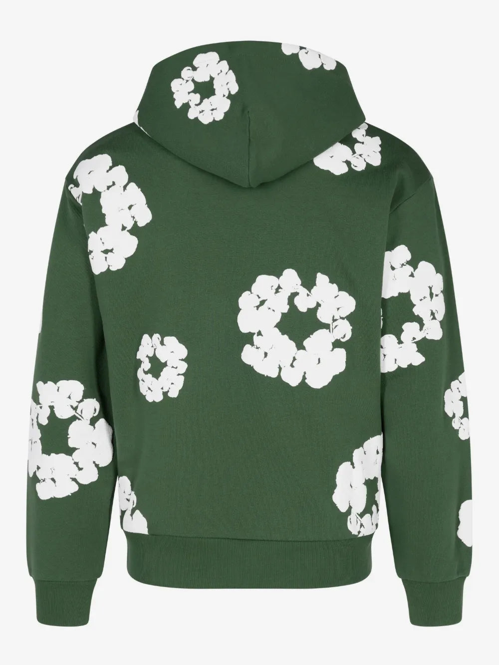 Denim Tears Forest Green All‑Over White Cotton Wreath Pullover Hoodie