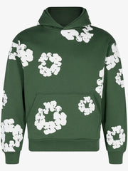 Denim Tears Forest Green All‑Over White Cotton Wreath Pullover Hoodie