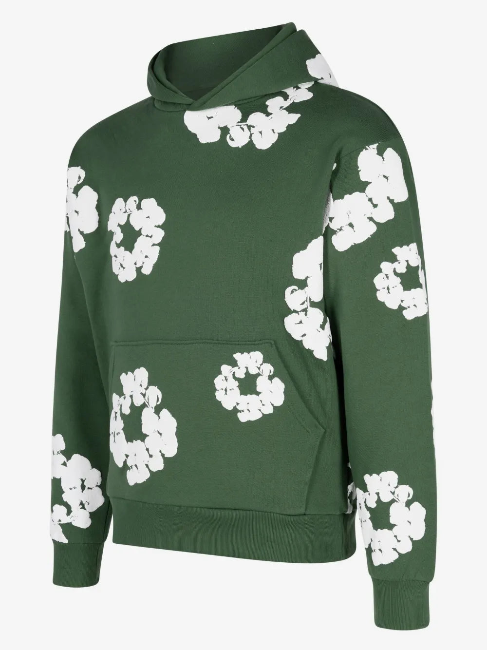 Denim Tears Forest Green All‑Over White Cotton Wreath Pullover Hoodie