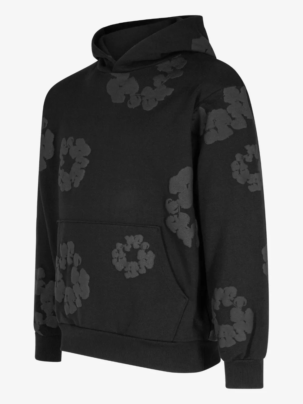Denim Tears Cotton Wreath All‑Black Print Hoodie Unisex Oversized Streetwear Pullover
