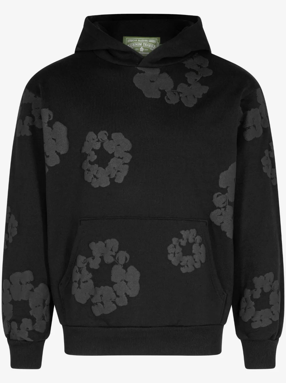 Denim Tears Cotton Wreath All‑Black Print Hoodie Unisex Oversized Streetwear Pullover