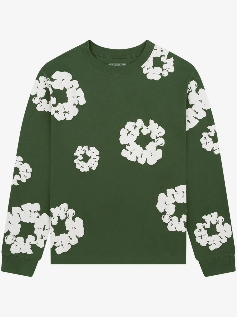 Denim Tears Forest Green All‑Over Cotton Wreath Long Sleeve Crewneck Tee