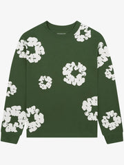Denim Tears Forest Green All‑Over Cotton Wreath Long Sleeve Crewneck Tee