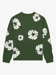 Denim Tears Forest Green All‑Over Cotton Wreath Long Sleeve Crewneck Tee