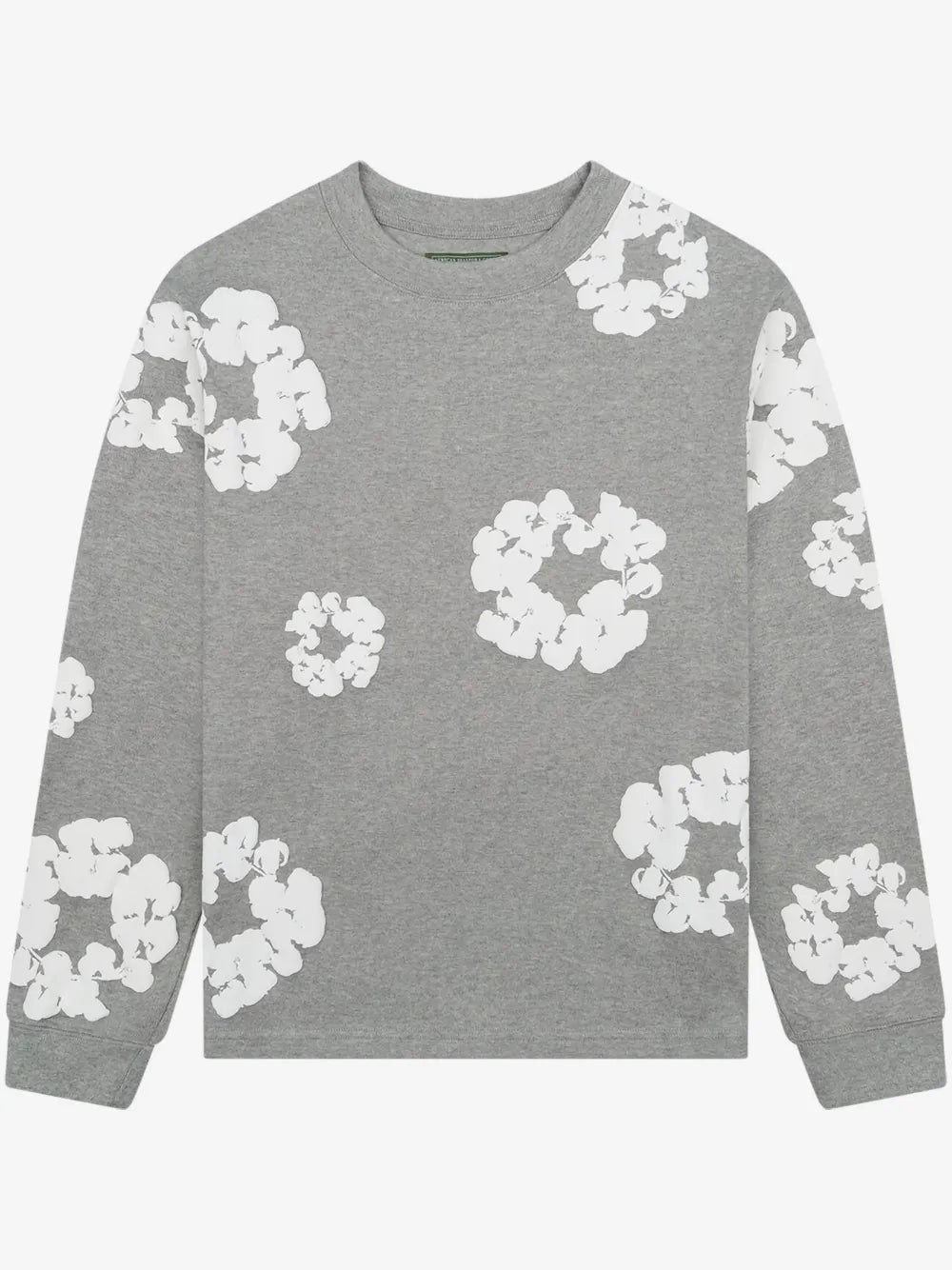 Denim Tears Cotton Wreath Print Long Sleeve Tee Grey Unisex Oversized Streetwear Top