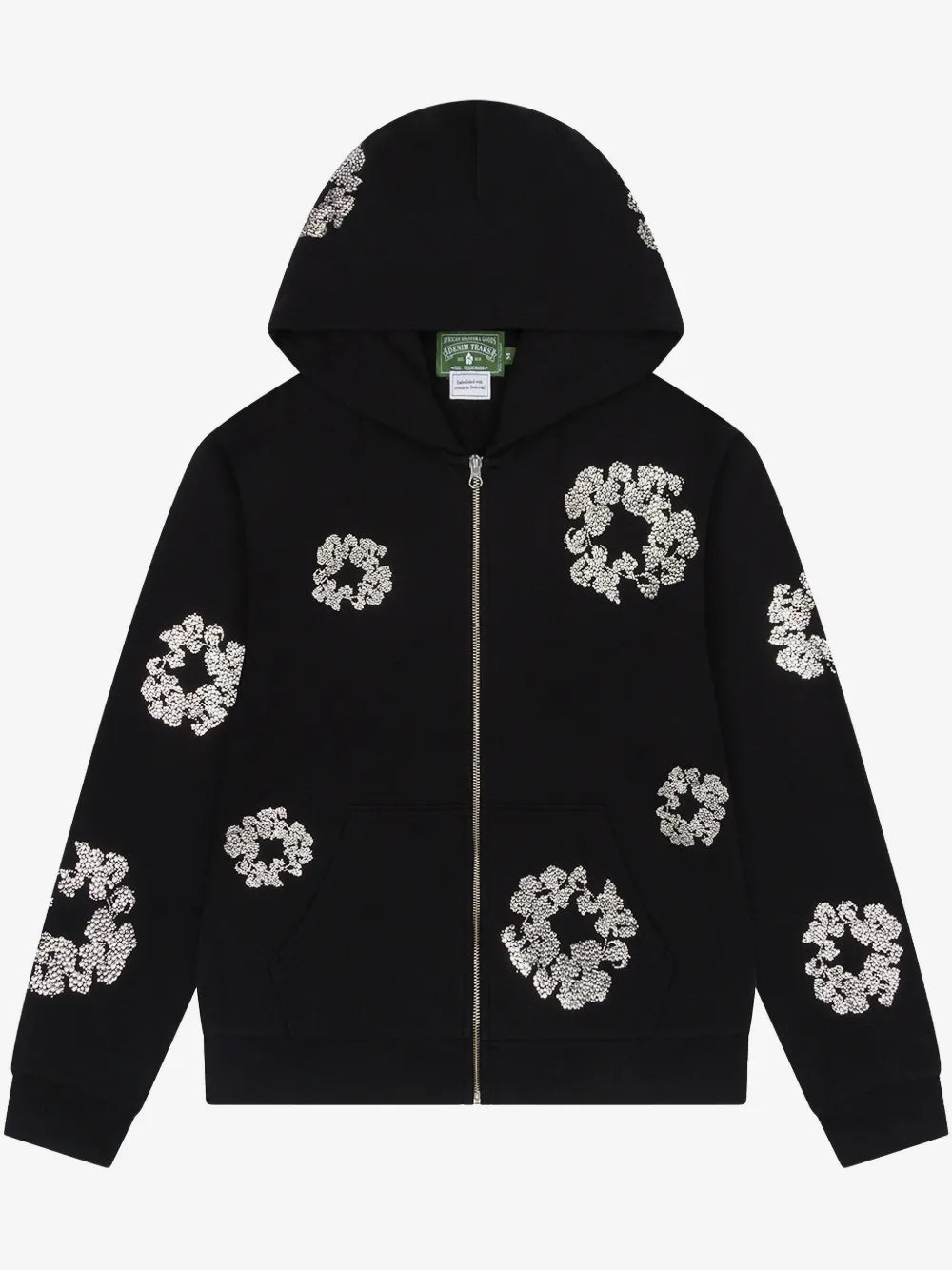 Denim Tears Rhinestone Wreath Zip‑Up Unisex Hoodie