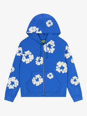 Denim Tears Blue Wreath All‑Print Zip‑Up Unisex Hoodie