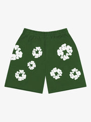Denim Tears Green All‑Over Floral Sweat Shorts