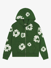 Denim Tears Green Wreath Zip‑Up Unisex Hoodie