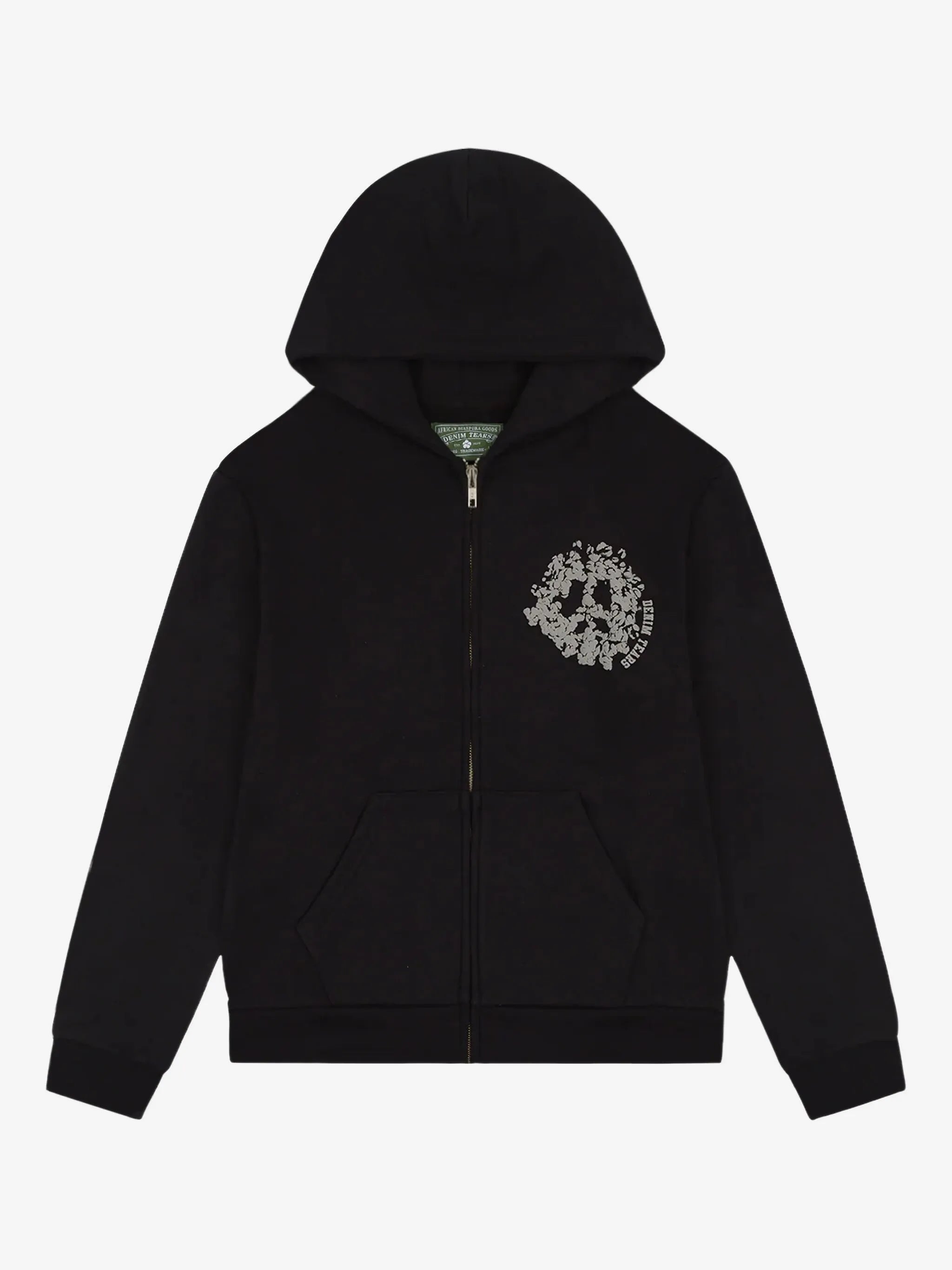 Denim Tears Black Peace Logo Zip‑Up Unisex Hoodie