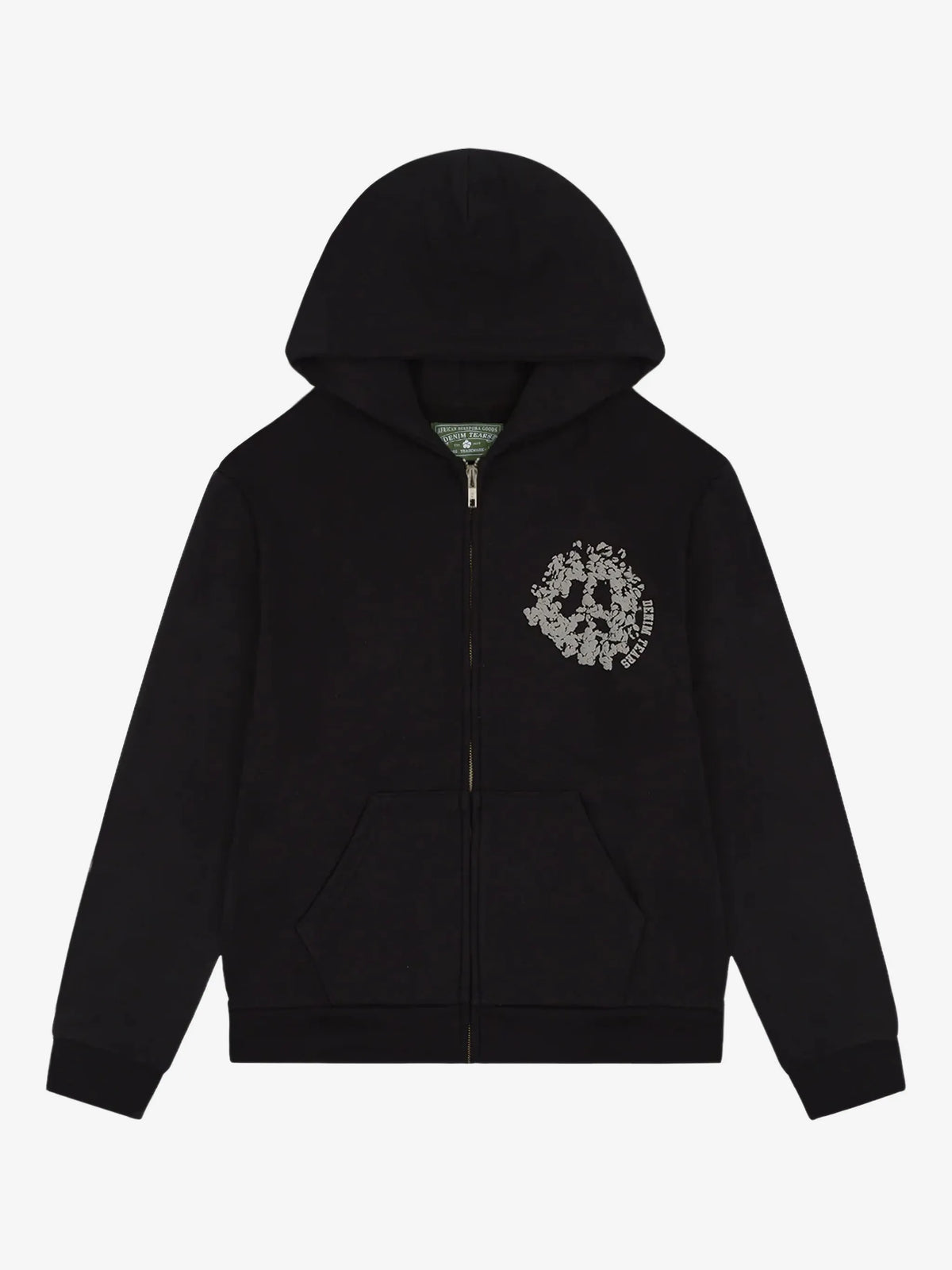 Denim Tears Black Peace Logo Zip‑Up Unisex Hoodie