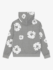 Denim Tears x Black Yankees Grey Pinstripe Full‑Zip Hoodie Cotton Wreath Print