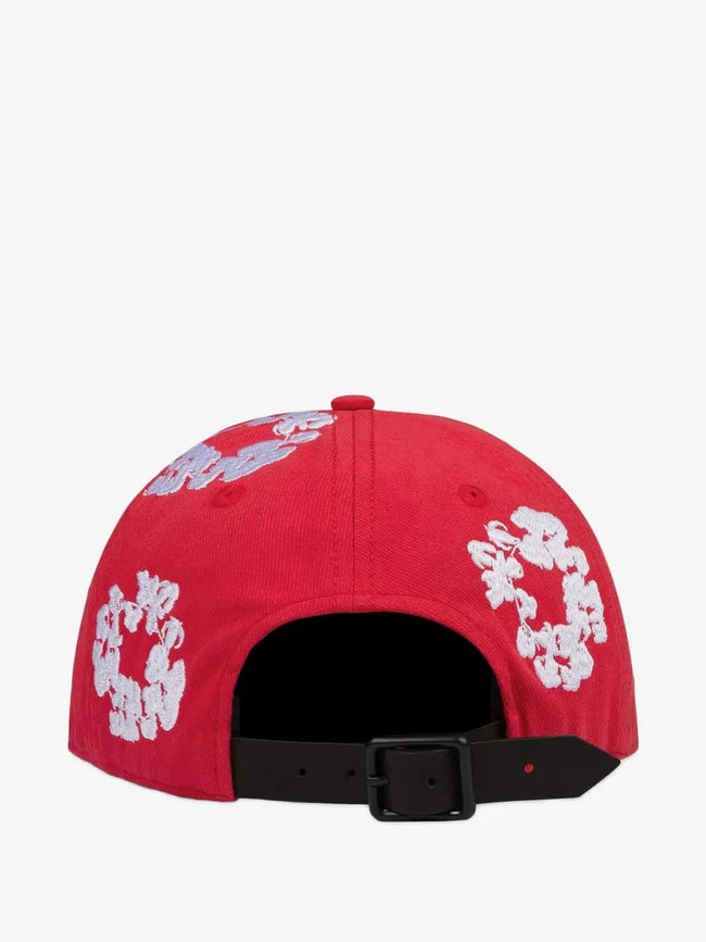 Red White Floral Embroidery Unstructured Baseball Cap Main Image