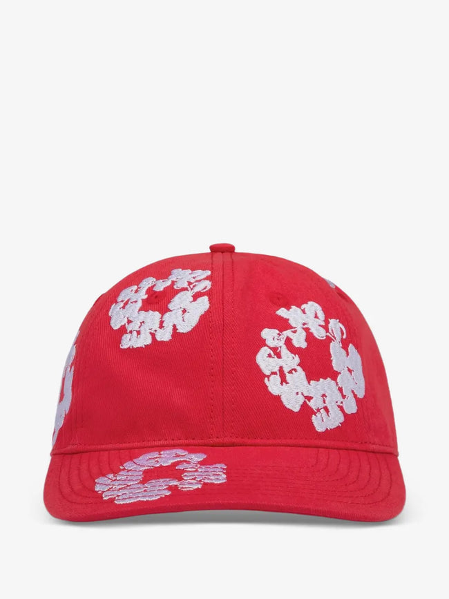 Red White Floral Embroidery Unstructured Baseball Cap Hover Image