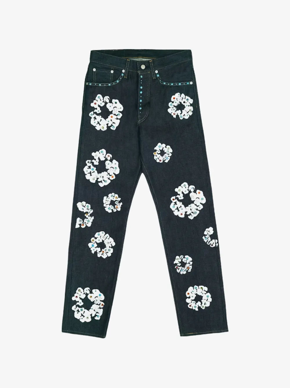 Denim Tears Rhinestone Floral Raw Denim Jeans