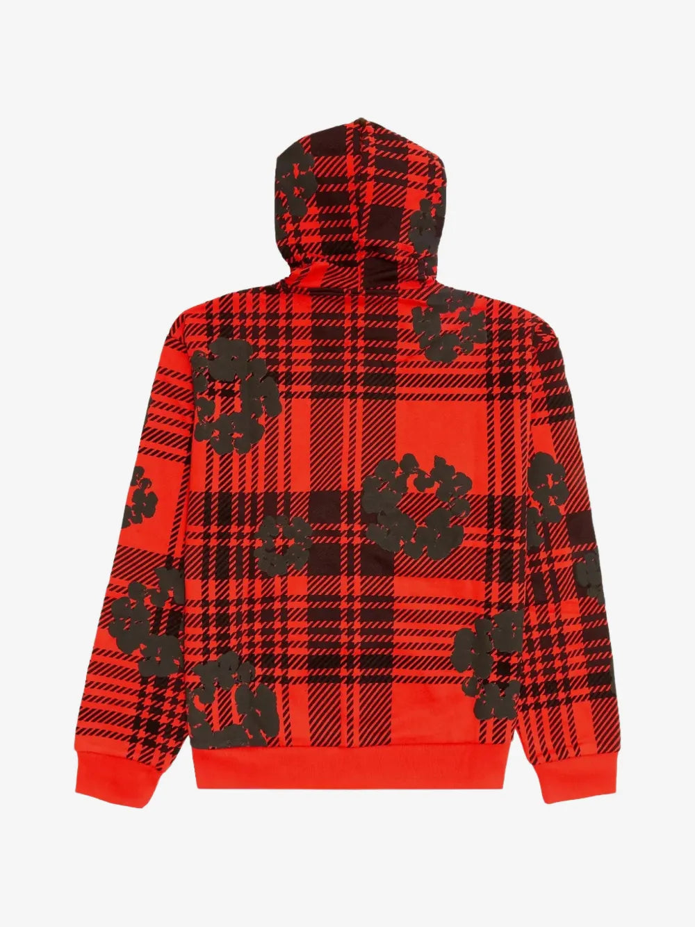 Denim Tears Red‑Black Plaid All‑Over Black Cotton Wreath Full Zip Hoodie