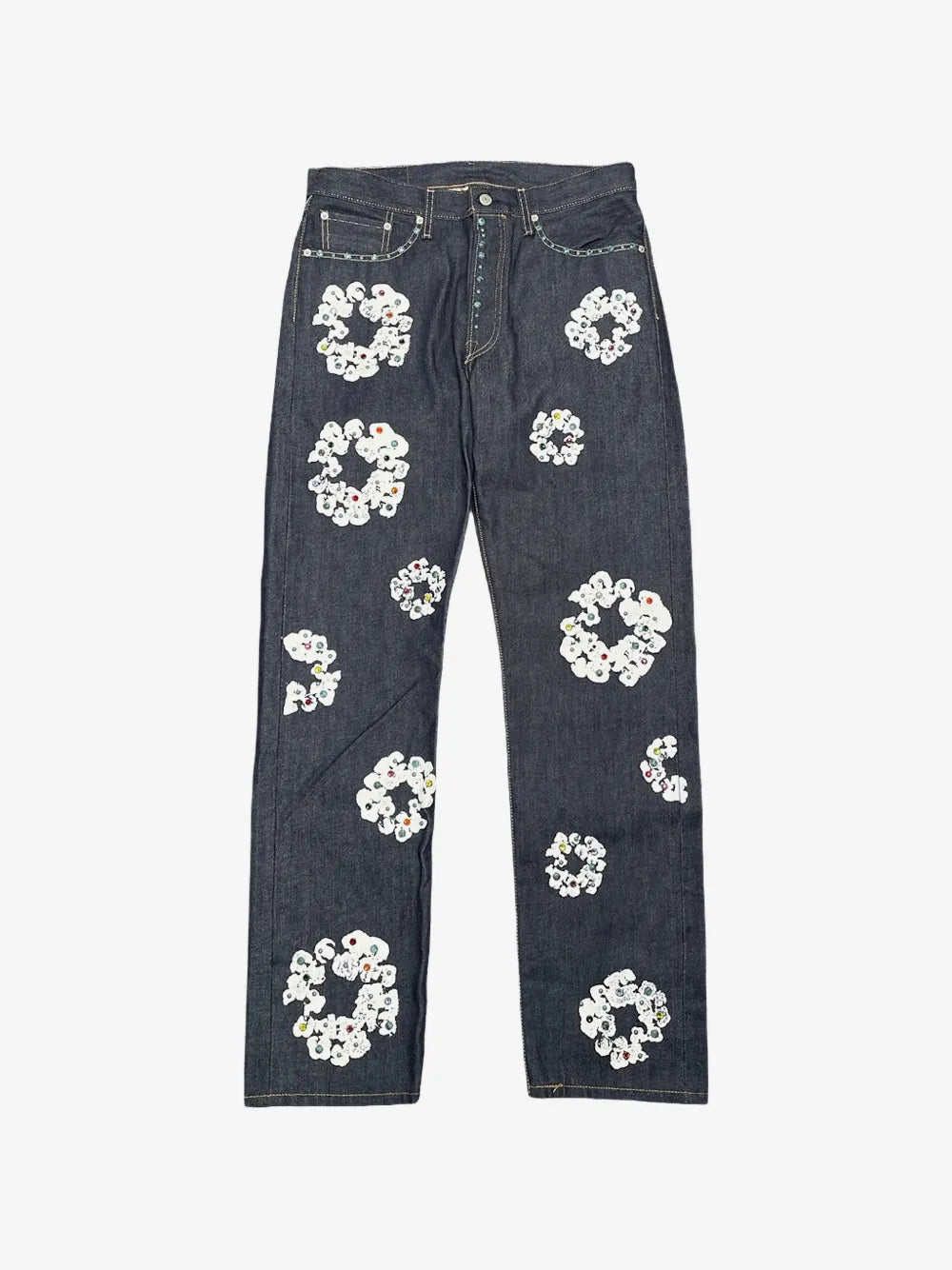 Denim Tears Dark Denim Rhinestone Wreath Straight Jeans