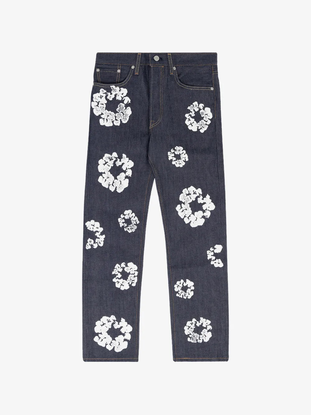 Denim Tears Raw Denim White Wreath Print Jeans