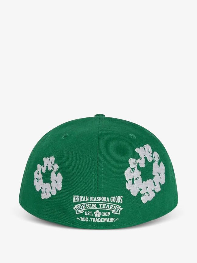 Green White Floral Embroidery Structured Flat Brim Snapback Cap Main Image