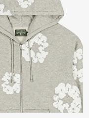 Denim Tears Heather Grey All‑Over Cotton Wreath Full‑Zip Hooded Jacket