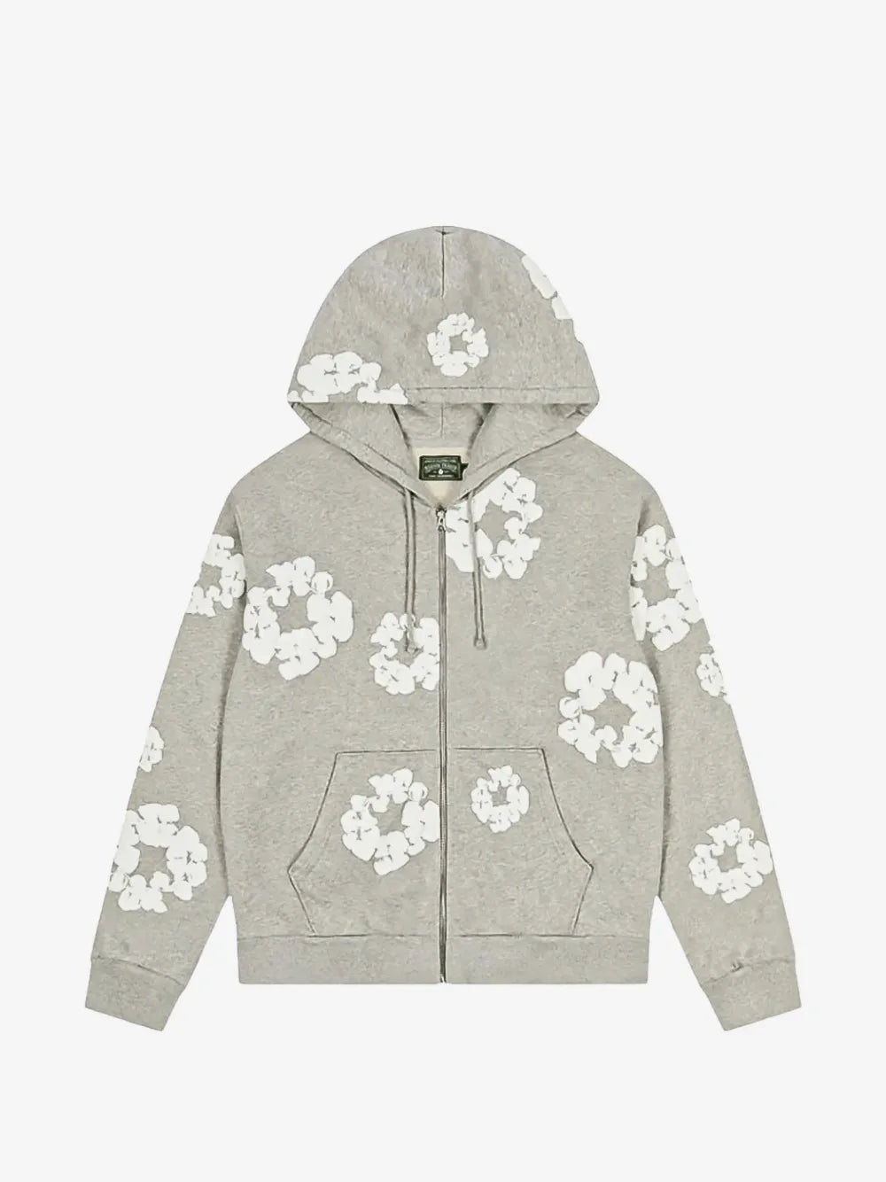 Denim Tears Heather Grey All‑Over Cotton Wreath Full‑Zip Hooded Jacket