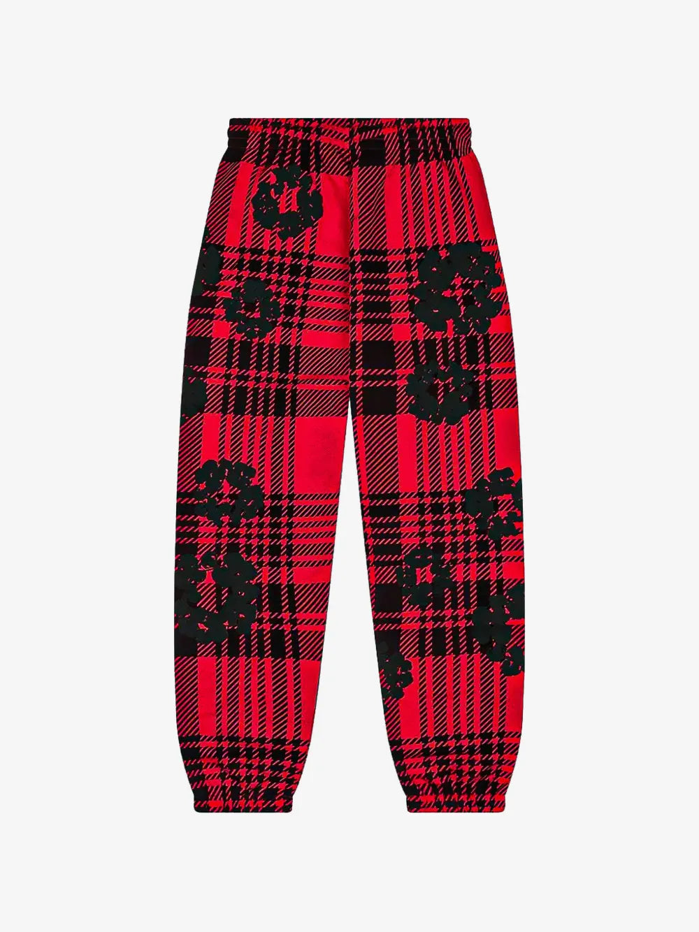 Denim Tears Red Plaid Black Wreath Cuffed Sweatpants