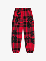 Denim Tears Red Plaid Black Wreath Cuffed Sweatpants