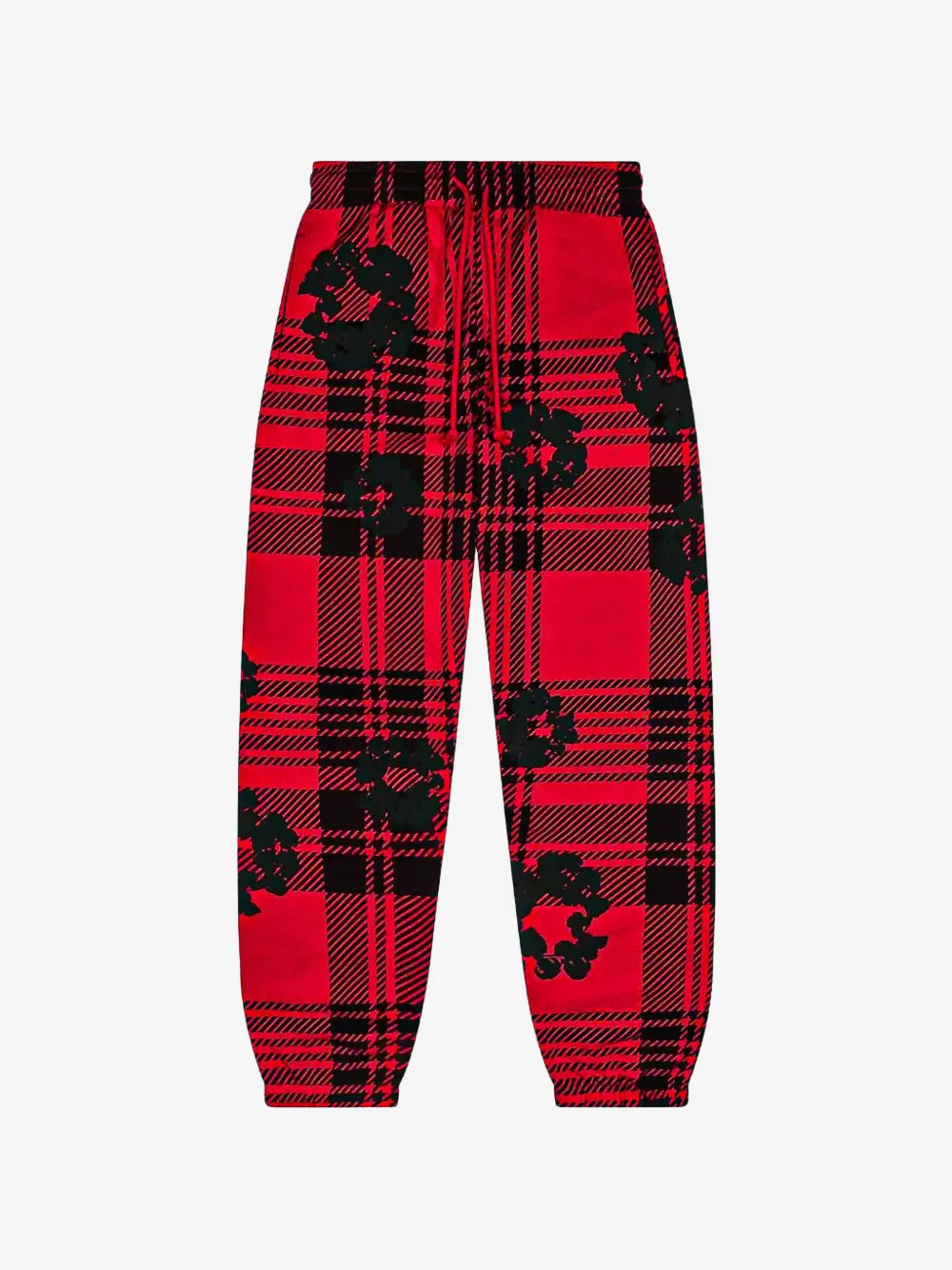 Denim Tears Red Plaid Black Wreath Cuffed Sweatpants