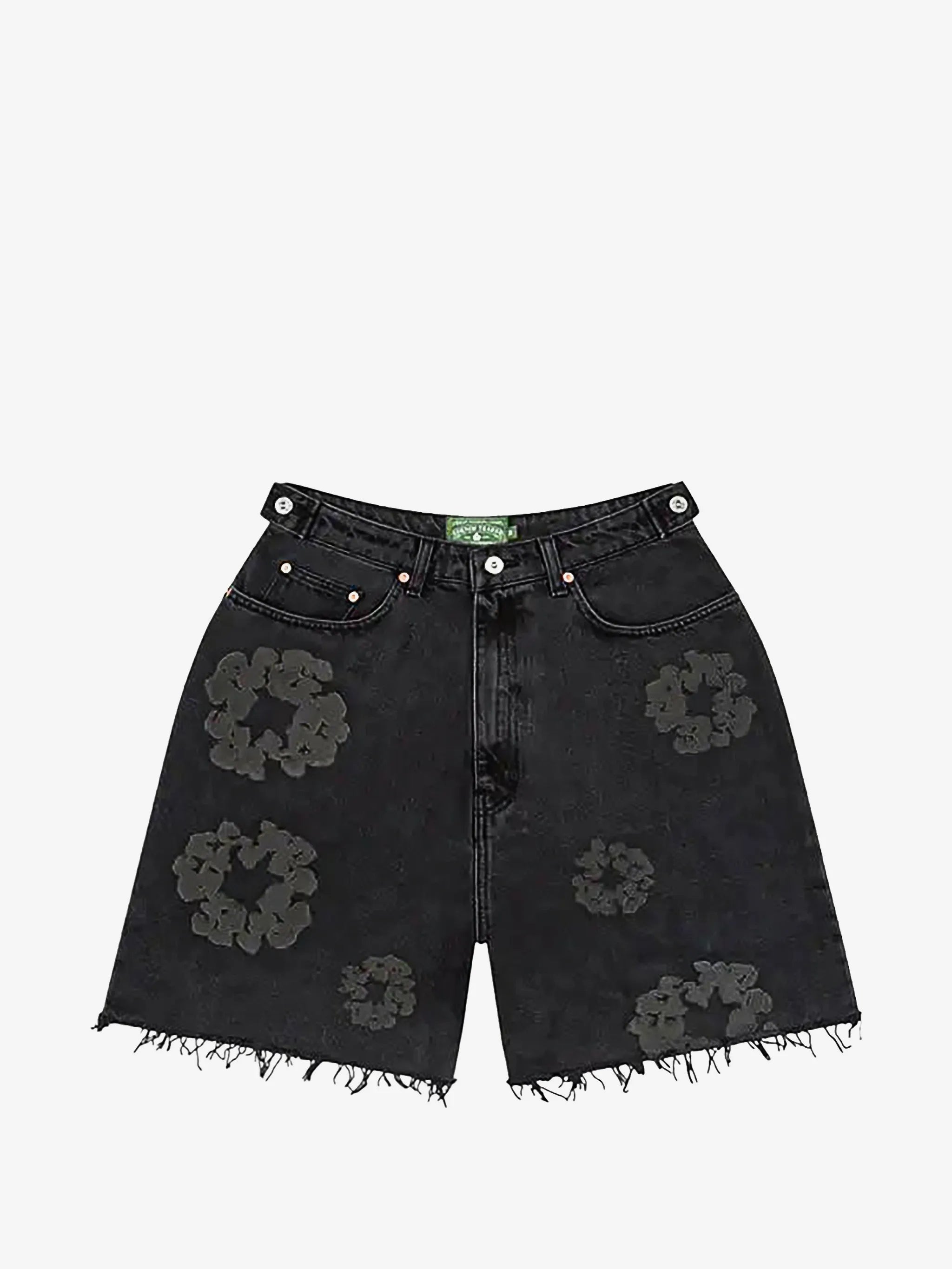 Denim Tears Black Floral Frayed Denim Shorts