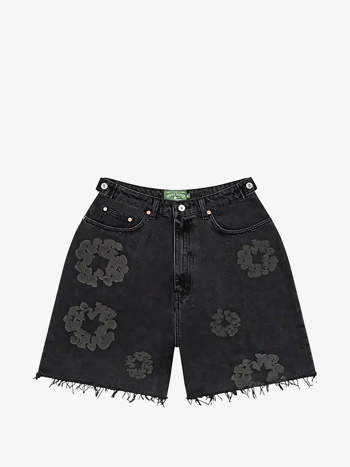 Denim Tears Black Floral Frayed Denim Shorts