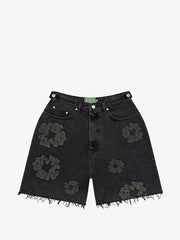 Denim Tears Black Floral Frayed Denim Shorts