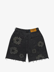 Denim Tears Black Floral Frayed Denim Shorts