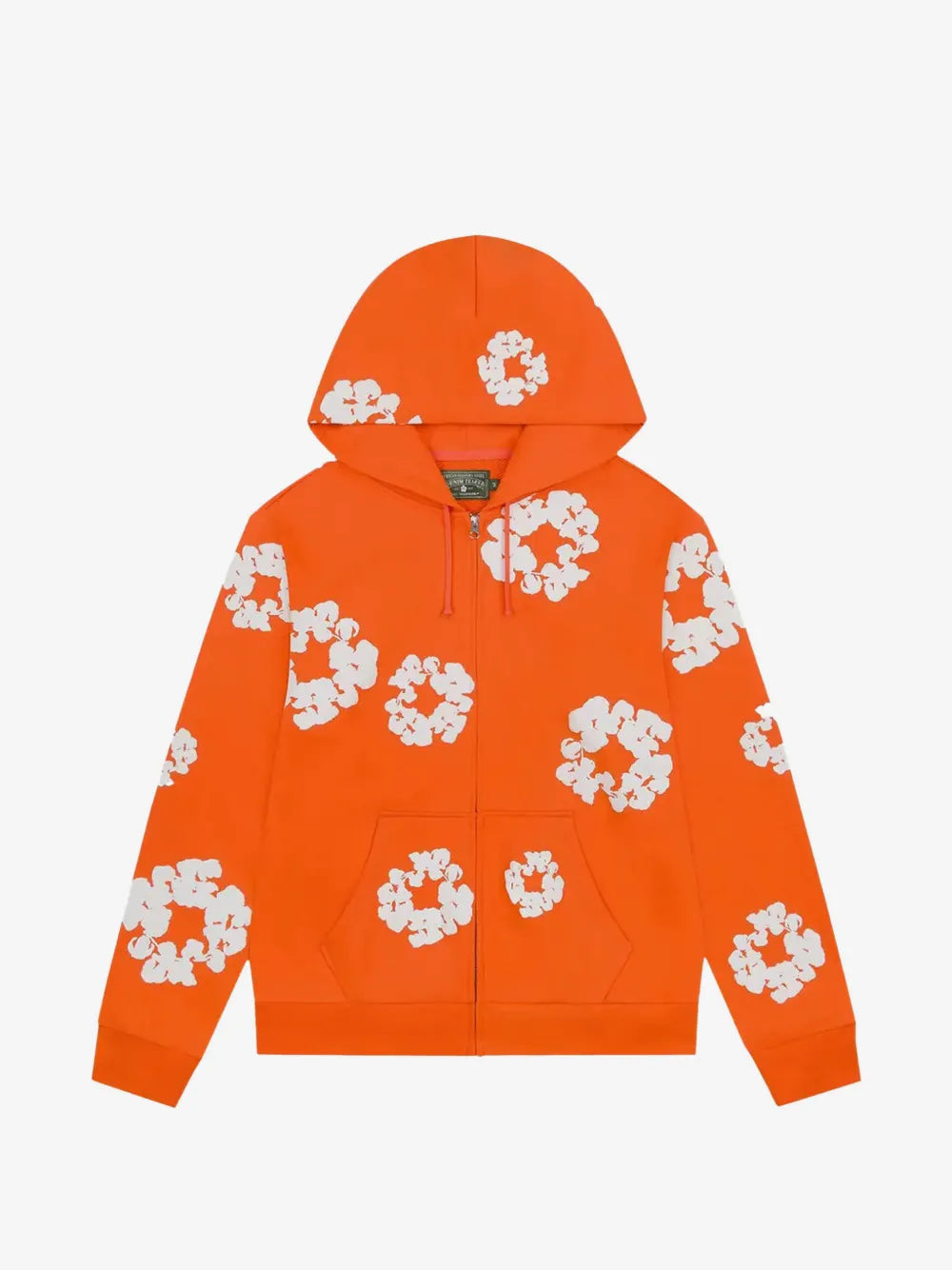 Denim Tears Bright Orange All‑Over Cotton Wreath Full Zip Hoodie