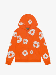 Denim Tears Bright Orange All‑Over Cotton Wreath Full Zip Hoodie