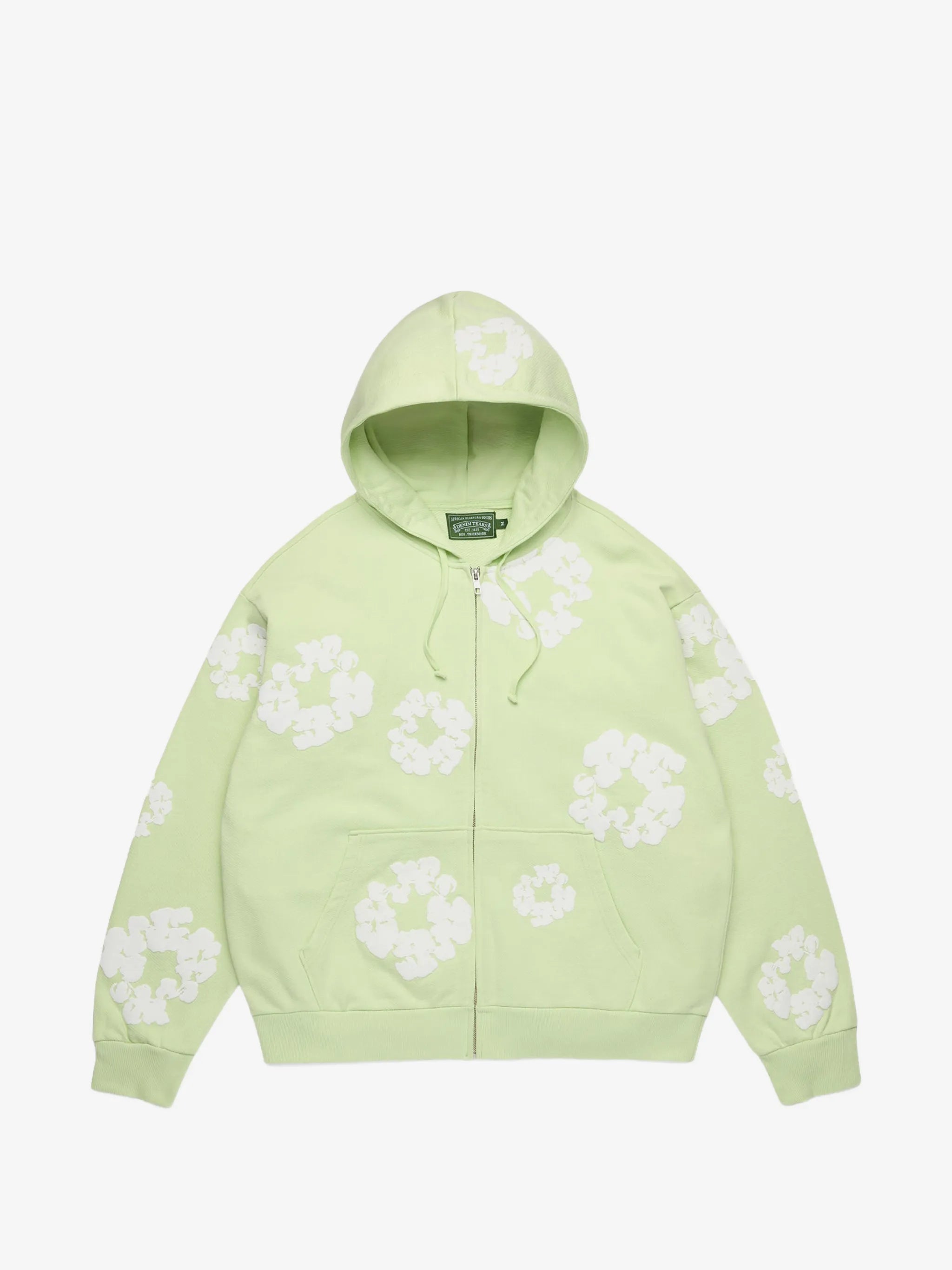 Denim Tears Light Lime Green All‑Over Cotton Wreath Full‑Zip Hoodie